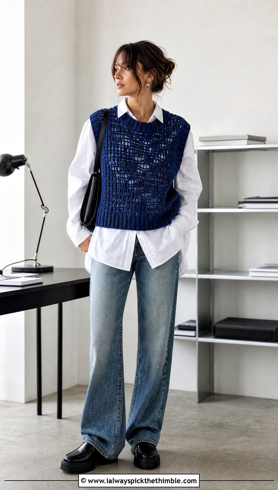 Crochet Grunge Sweater Vest With White Shirt And Jeans - 20 crochet grunge sweater outfit ideas