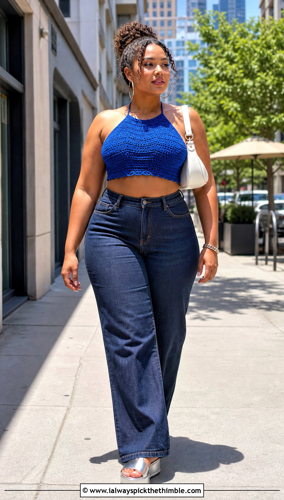 Crochet Halter Crop Top With Wide Leg Jeans - 20 crocheting crop top outfit ideas