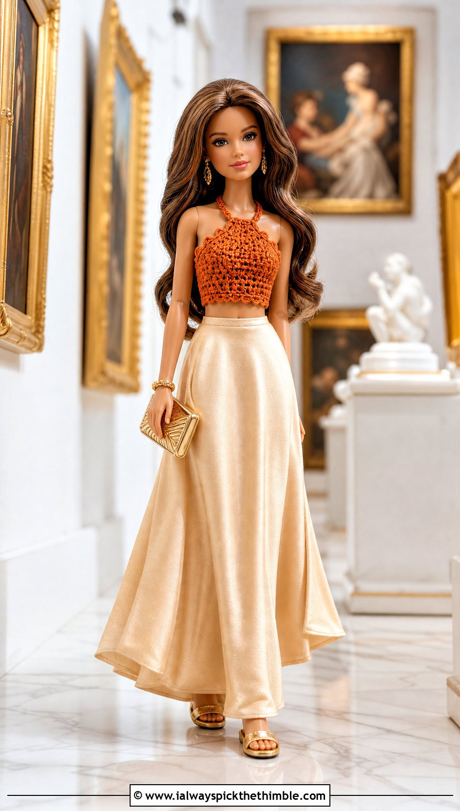 Crochet Halter Doll Top With Satin Maxi Skirt - 25 mini crochet clothes and outfit ideas