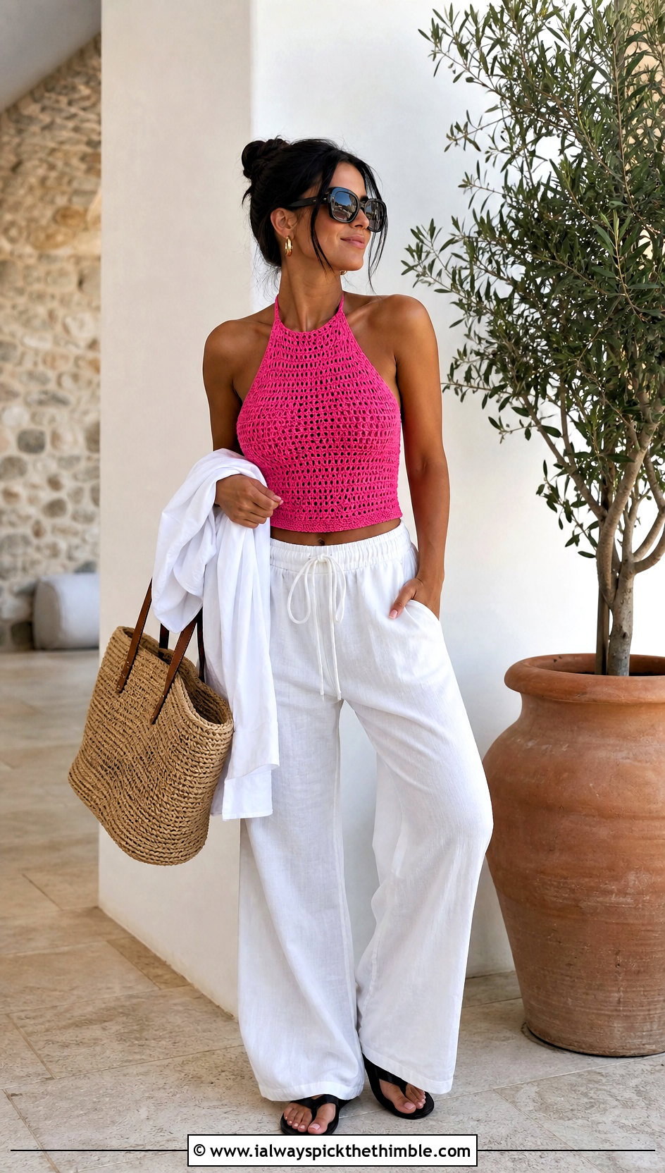 Crochet Halter Tank Top With Drawstring Pants - 20 crochet tank tops aesthetic outfit ideas
