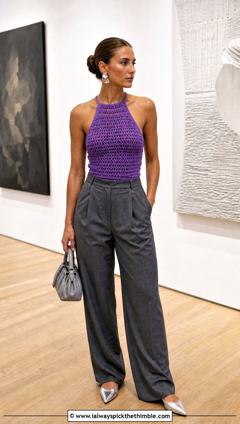 Crochet Halter Tank With Tailored Trousers - 25 crochet tank outfit ideas