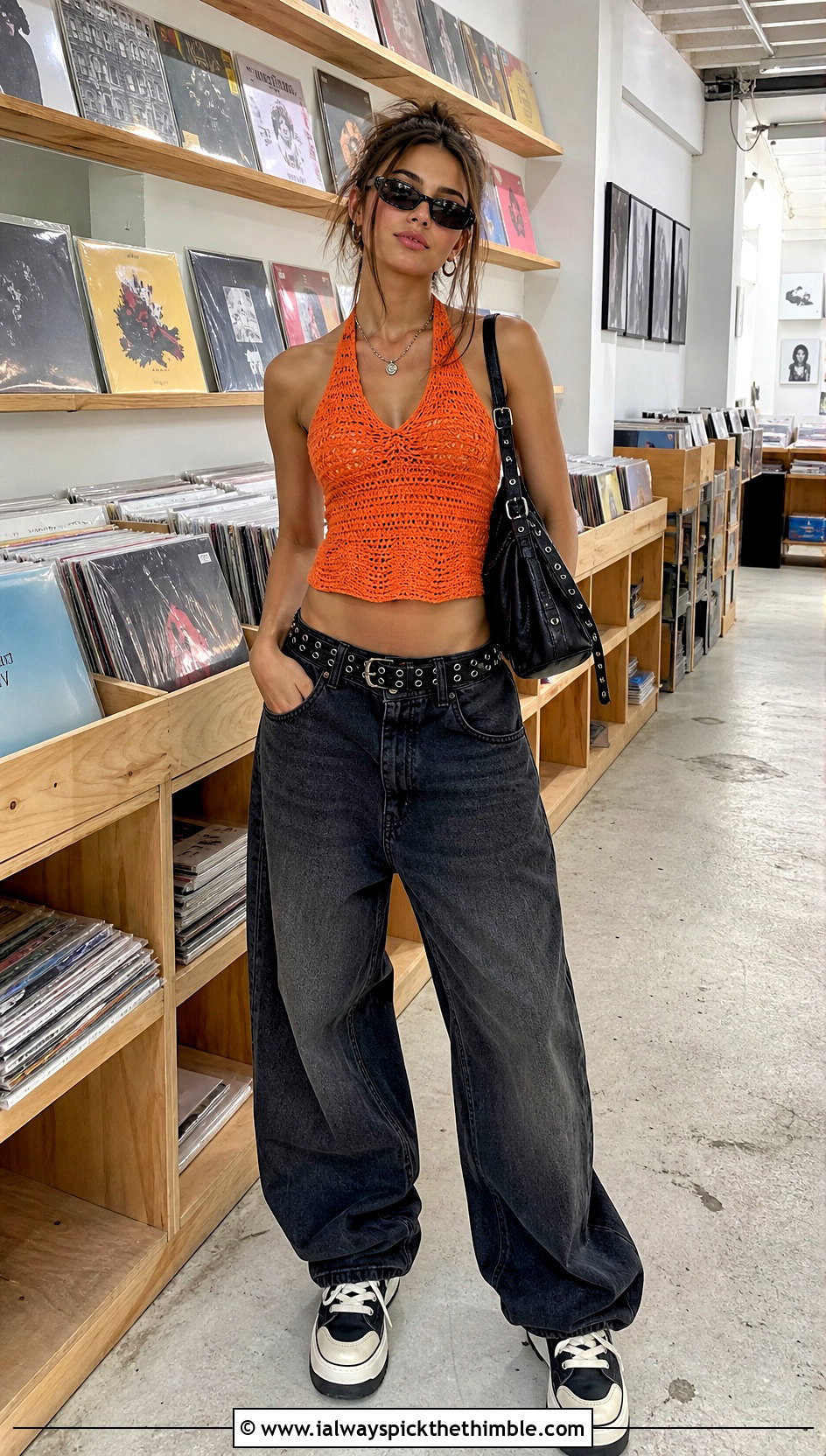 Crochet Halter Top With Baggy Jeans - 25 Crochet Goth Clothes and outfit ideas