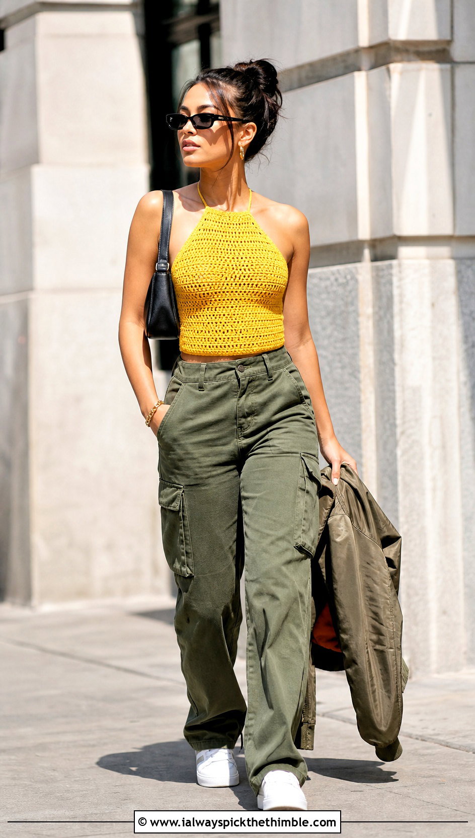 Crochet Halter Top With Cargo Pants - 25 crochet garments outfit ideas