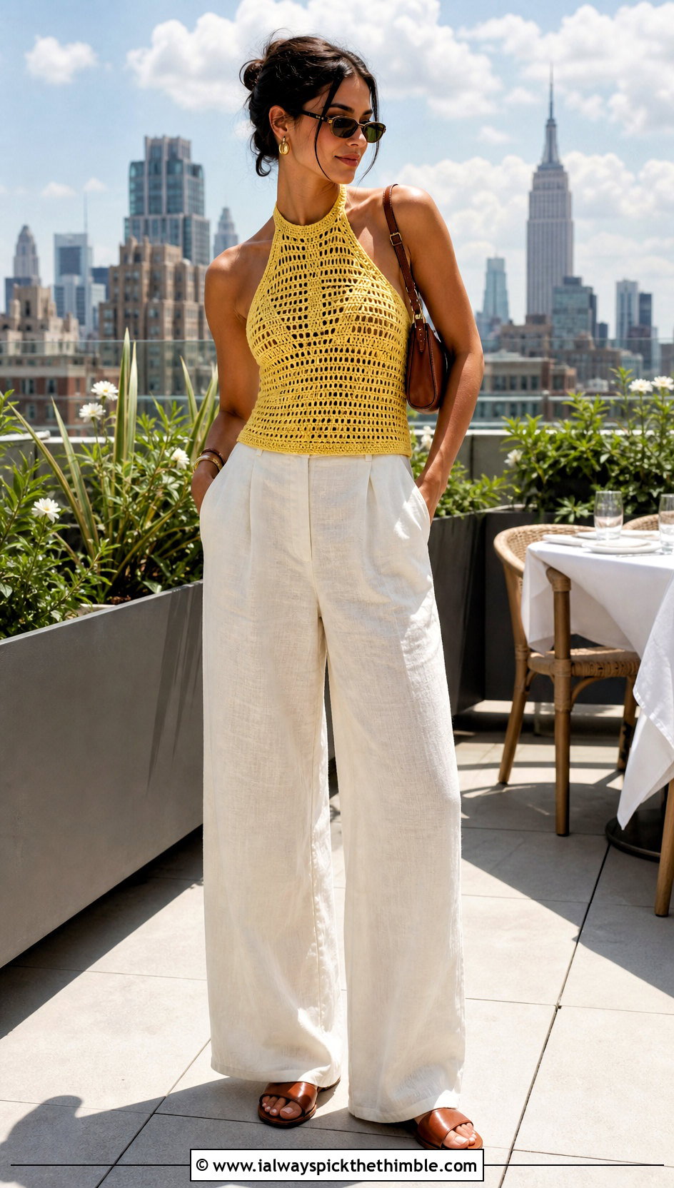 Crochet Halter Top With Linen Trousers - 25 crochet summer top outfit ideas