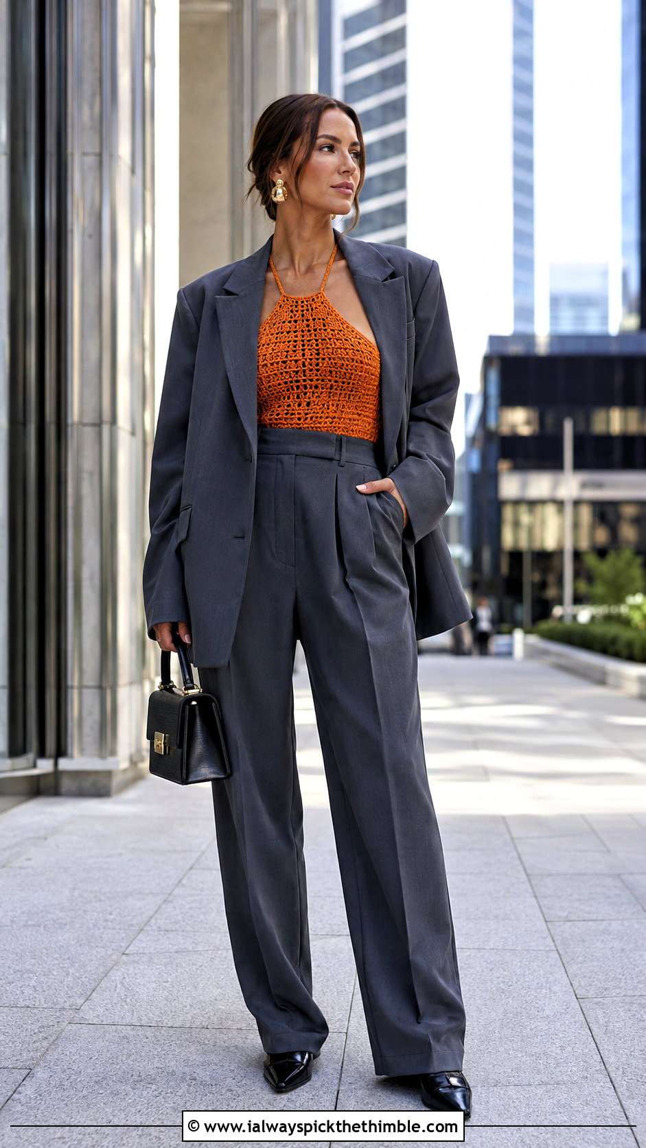 Crochet Halter Top With Oversized Suit - 15 Aesthetic Cute Crochet Clothes and outfit ideas
