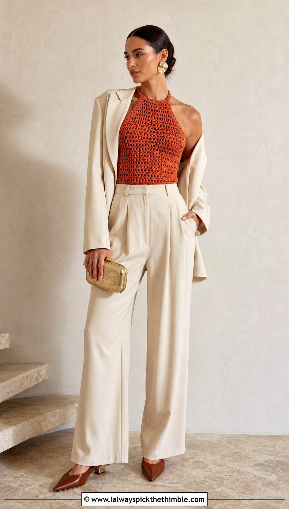 Crochet Halter Top With Relaxed Suit - 20 Spring Crochet Clothes Ideas