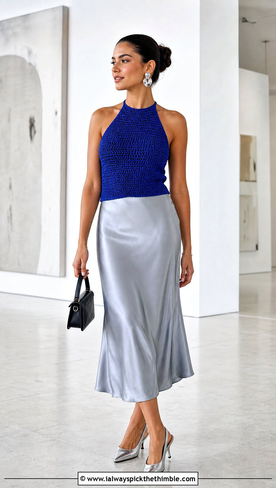 Crochet Halter Top With Satin Midi Skirt - 15 crochet top dress style outfit ideas