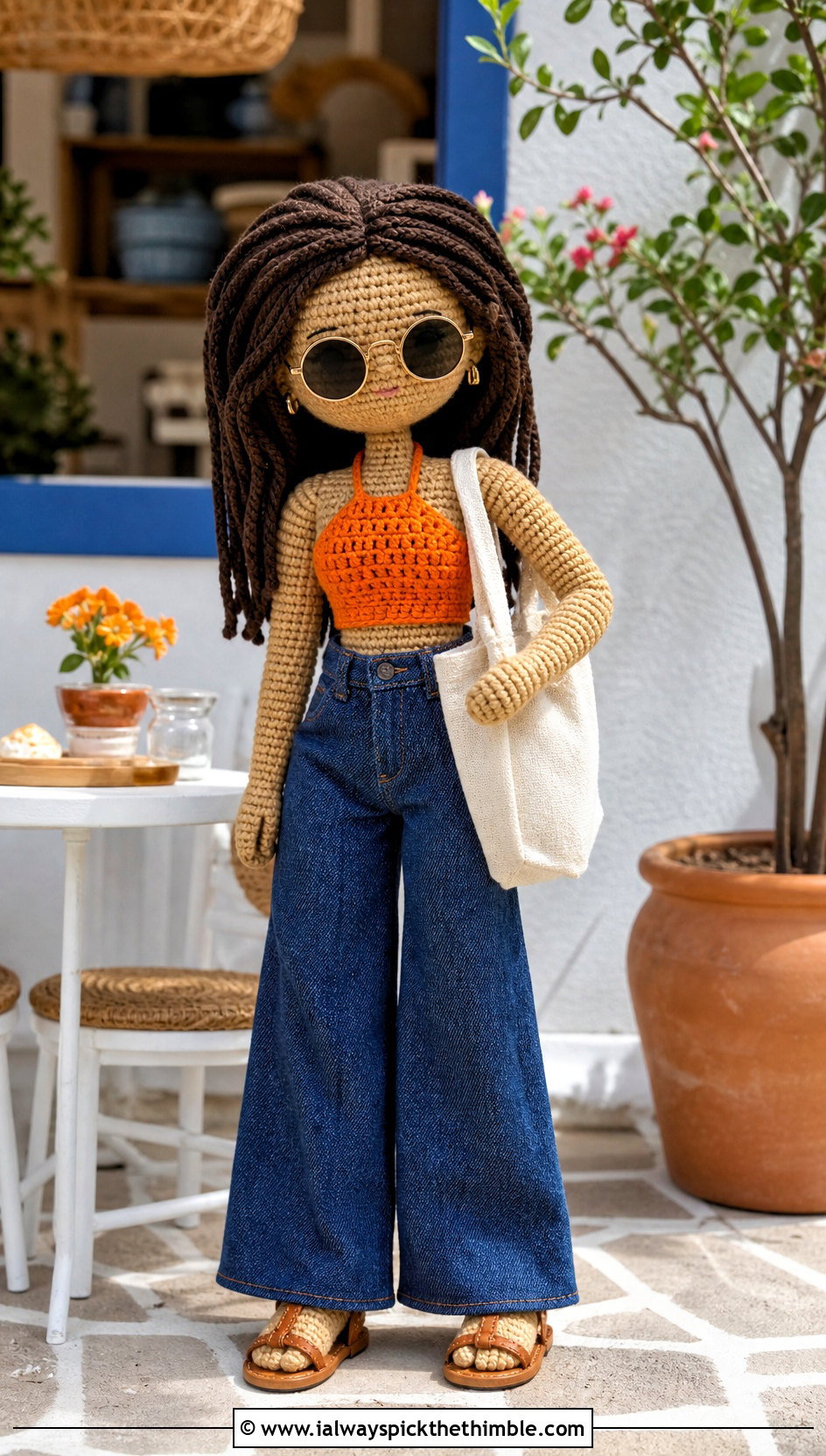 Crochet Halter Top With Wide Leg Jeans And Sandals - 20 crochet doll and clothes and outfit ideas