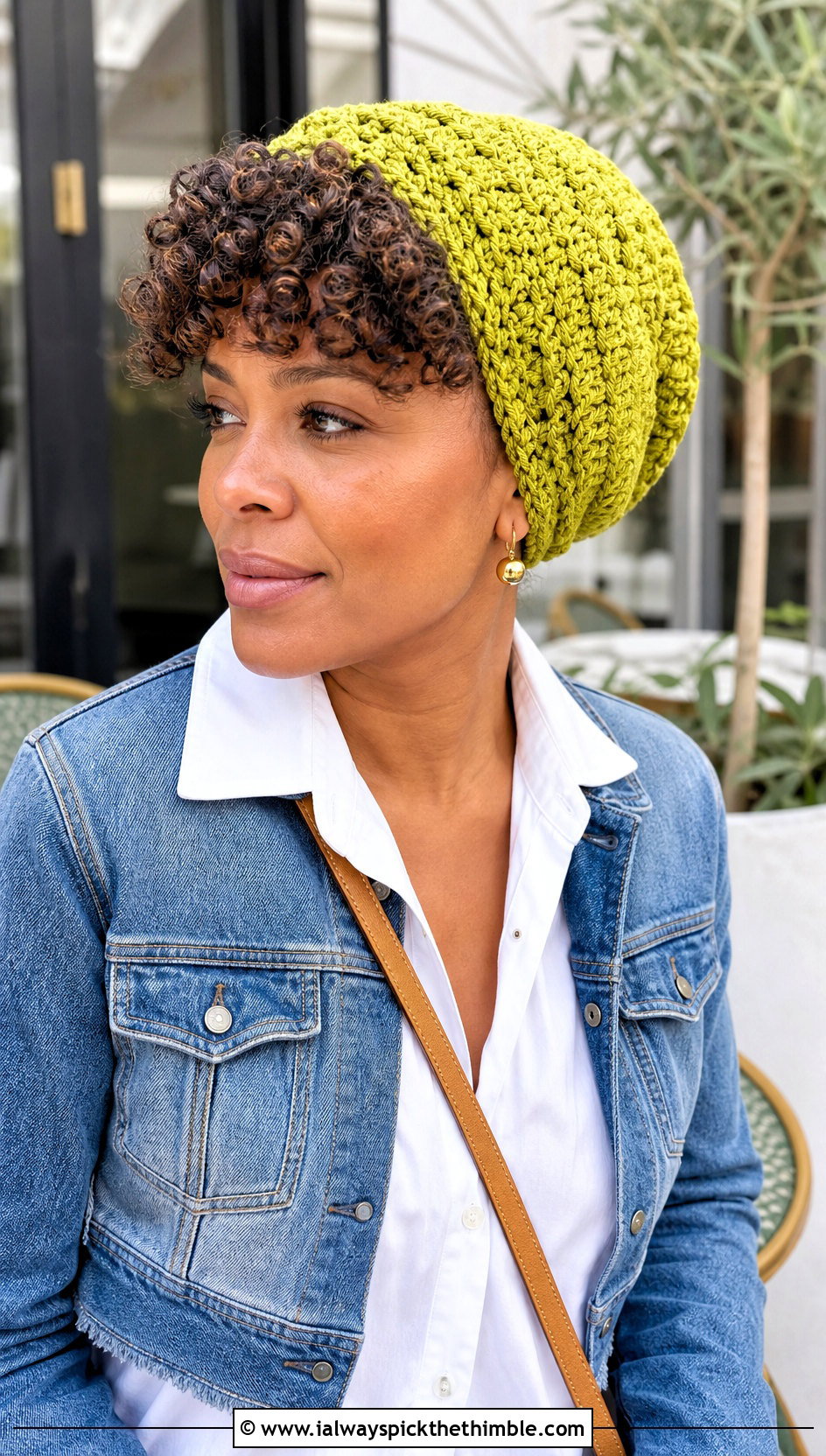 Crochet Headwrap Chemo Cap With Curly Fringe And Shirt Dress - 15 crochet chemo hat with hair outfit ideas