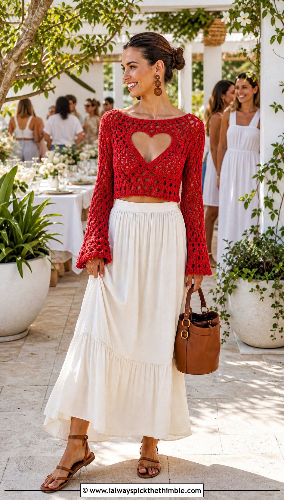 Crochet Heart Cut Out Boat Neck Top With Maxi Skirt - 20 crochet heart cut out top outfit ideas