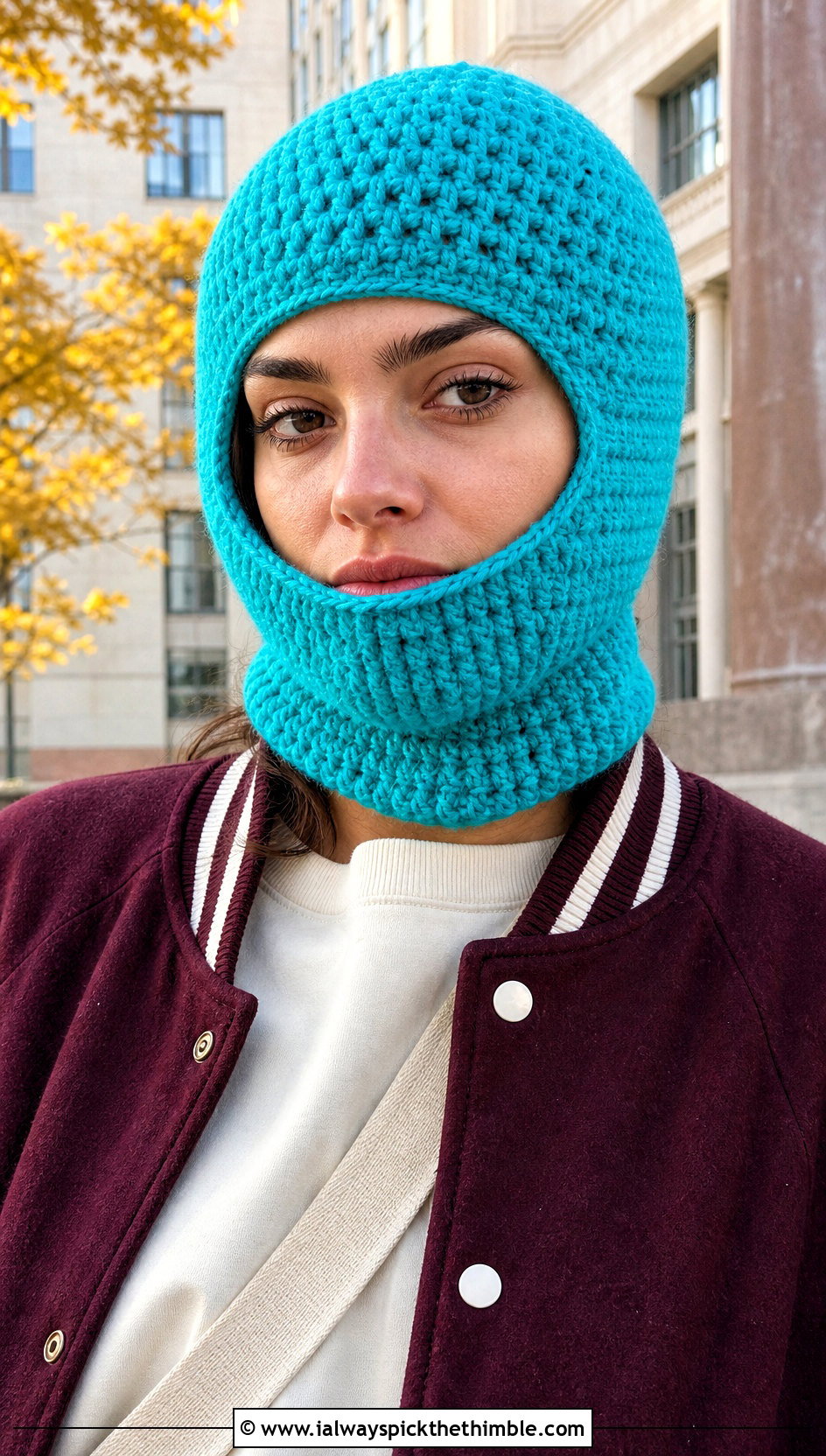 Crochet Helmet Balaclava With Varsity Jacket - 20 easy crochet balaclava outfit ideas