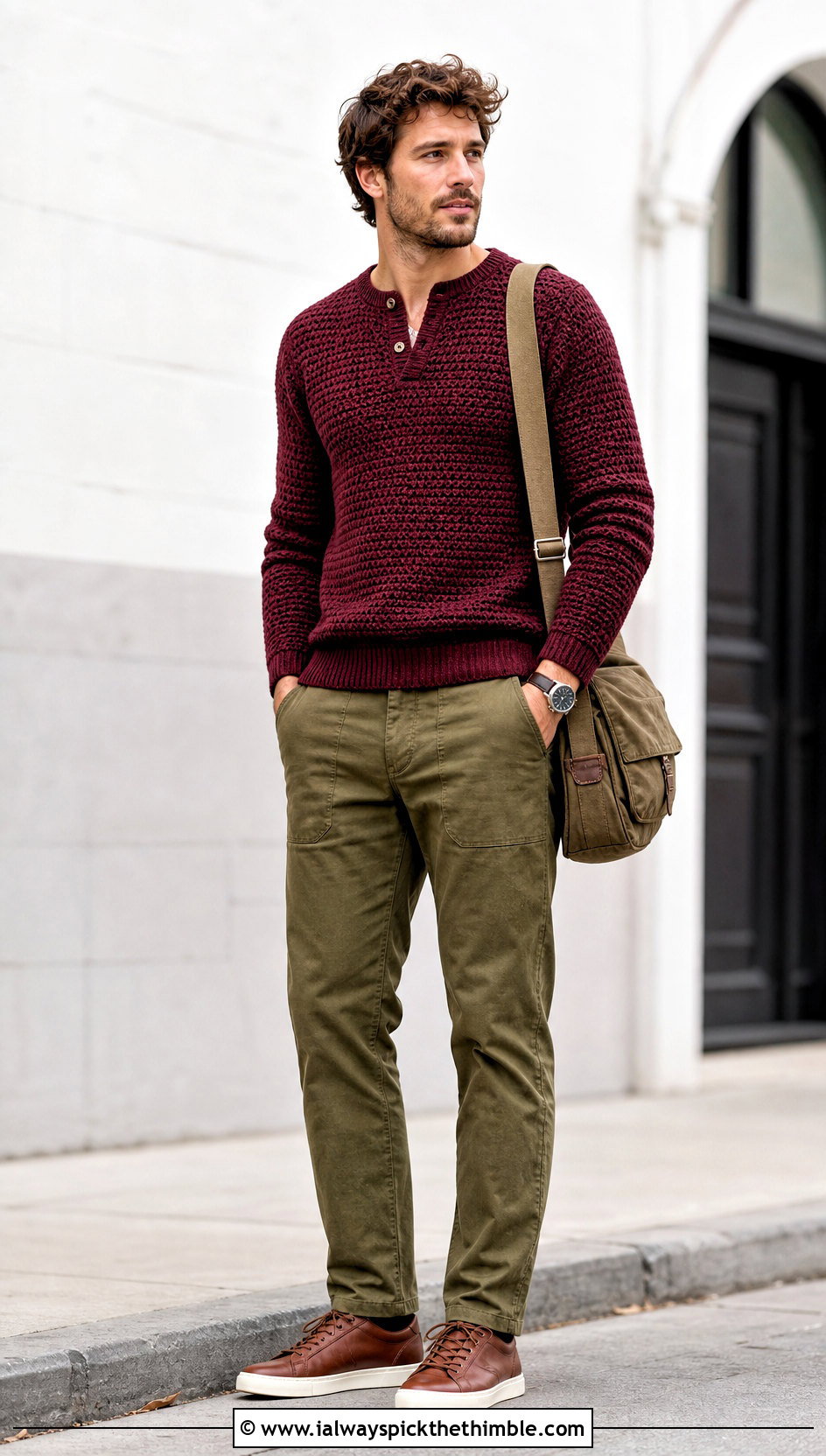 Crochet Henley Jumper With Utility Trousers - 20 mens crochet jumper outfit ideas