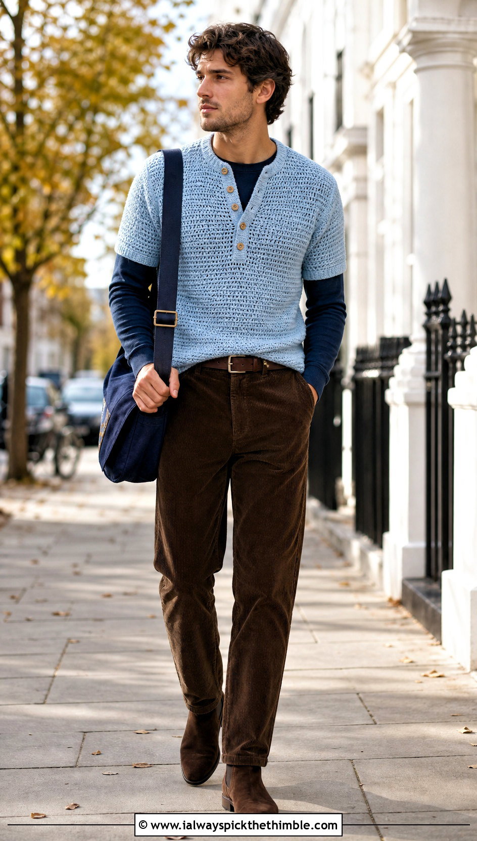 Crochet Henley Shirt With Corduroy Pants - 20 crochet unisex shirt outfit ideas