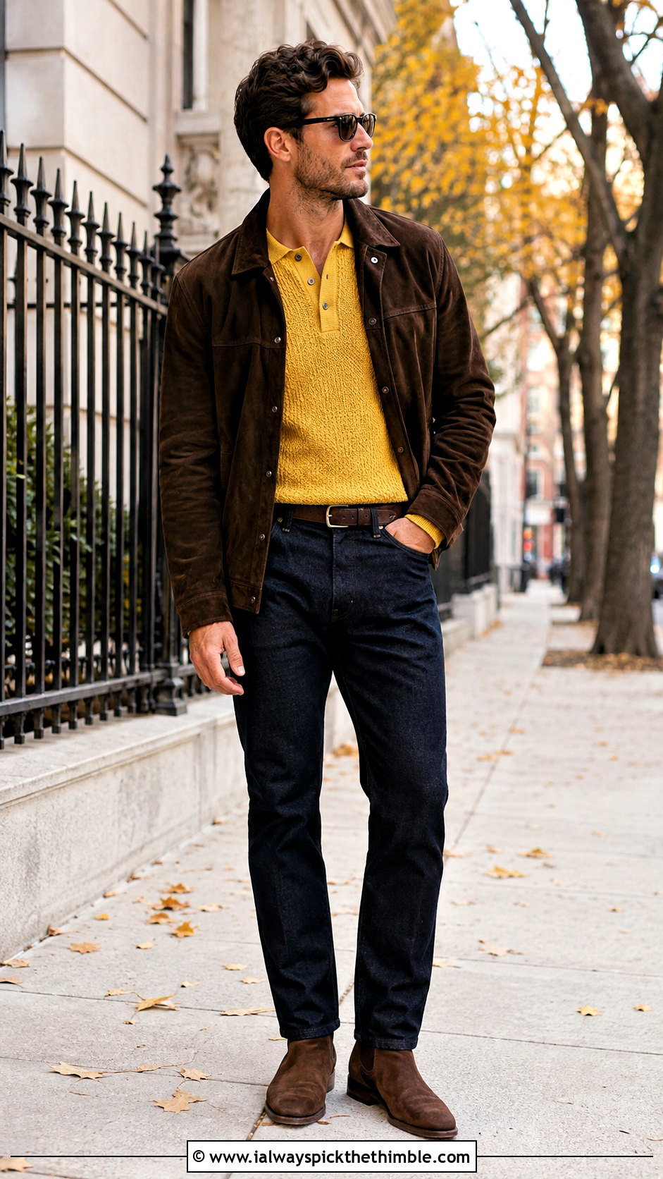 Crochet Henley Shirt With Suede Jacket - 25 crochet top men outfit ideas