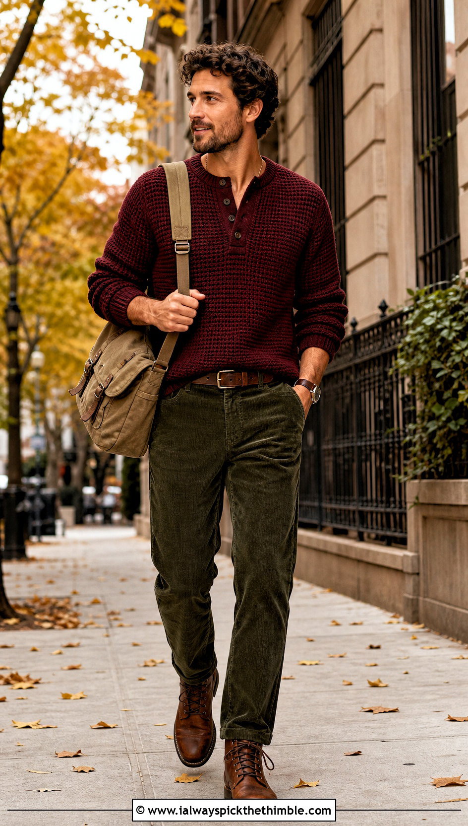 Crochet Henley Top With Corduroy Pants - 20 men crochet top outfit ideas