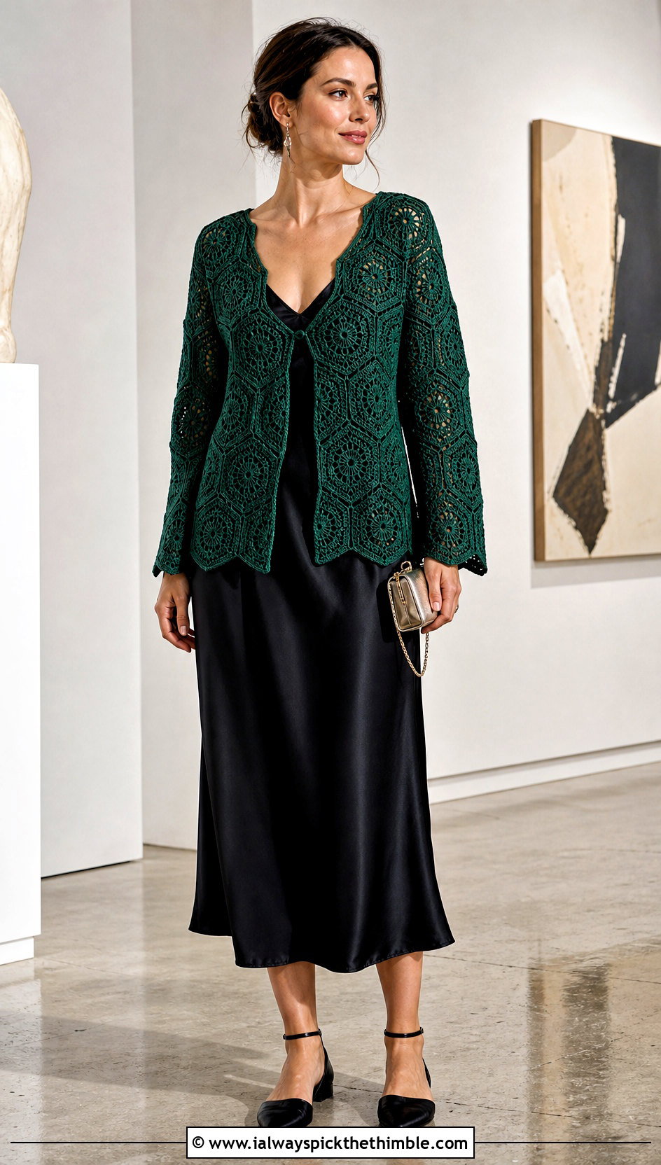 Crochet Hexagon Cardigan With A Slip Dress - 20 Crochet For Beginners Clothes and outfit ideas