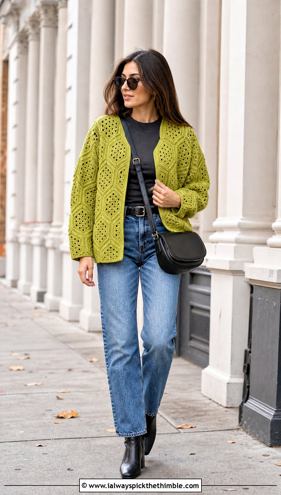 Crochet Hexagon Cardigan With Straight Leg Jeans - 25 beginner crochet clothes and outfit ideas