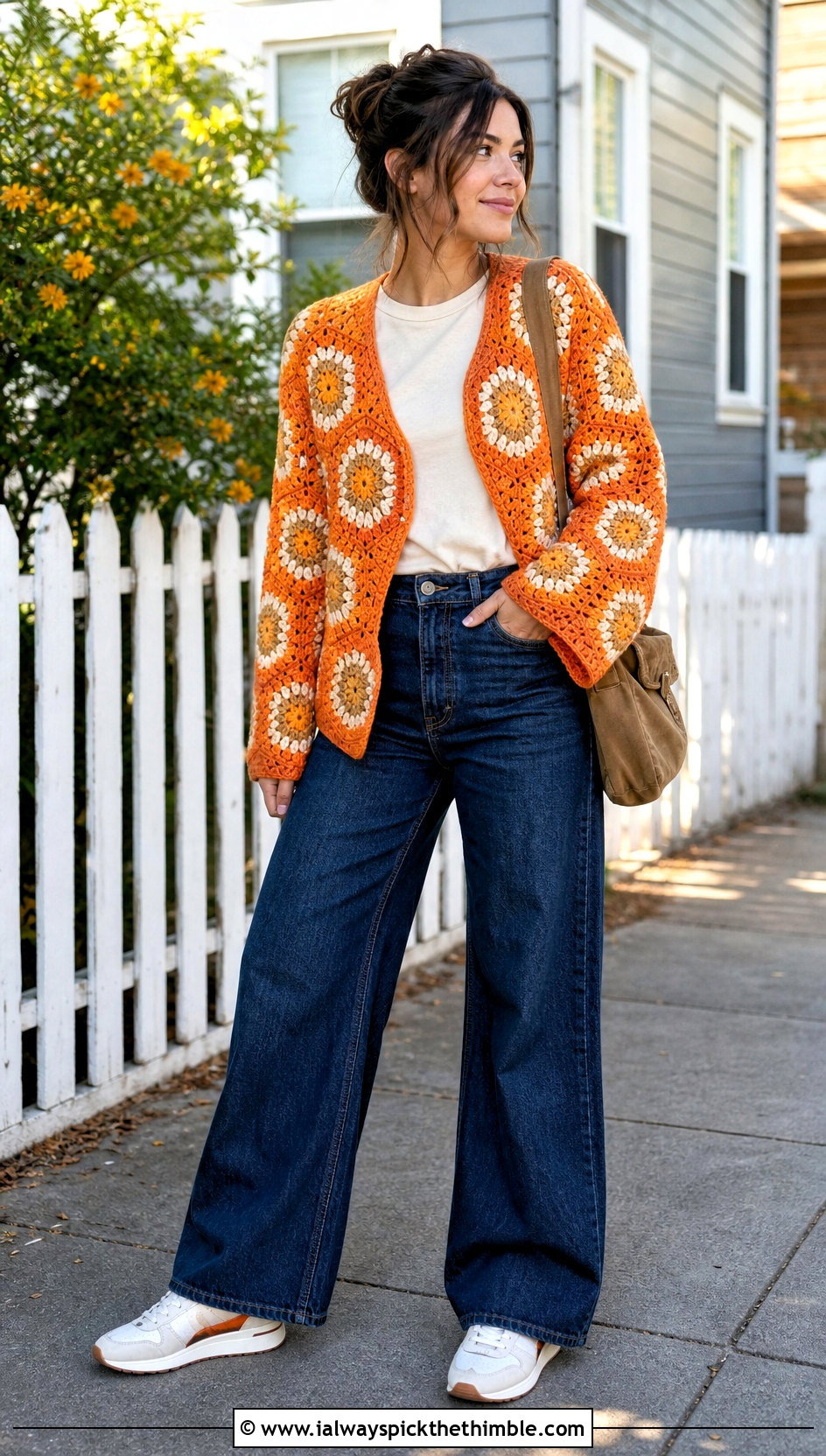 Crochet Hexagon Cardigan With Wide Leg Jeans - 25 diy crochet clothes and outfit ideas
