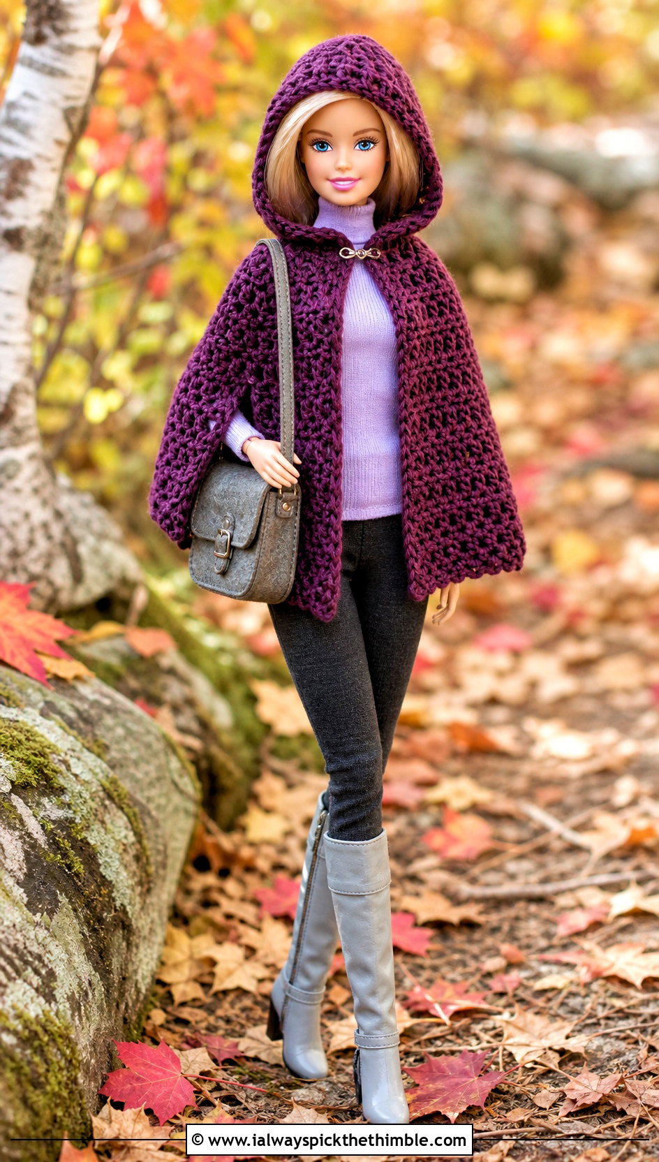 Crochet Hooded Cape With Turtleneck And Leggings - 20 easy crochet barbie doll clothes and outfit ideas