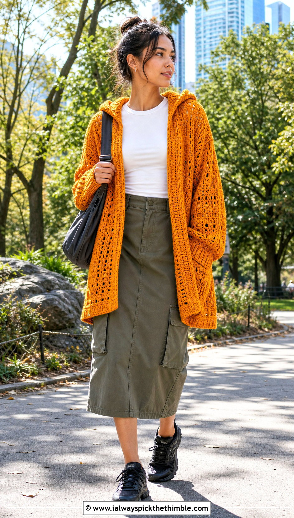 Crochet Hooded Cardigan With Utility Skirt - 25 aesthetic crochet clothes and outfit ideas