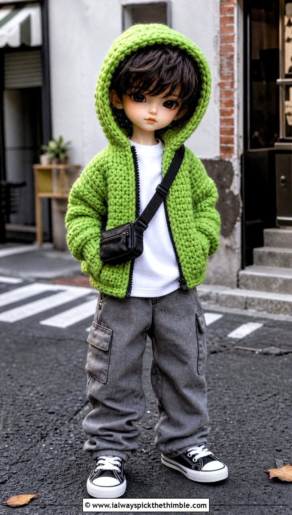 Crochet Hooded Doll Jacket With Cargo Pants - 20 Crochet Small Doll Clothes and outfit ideas