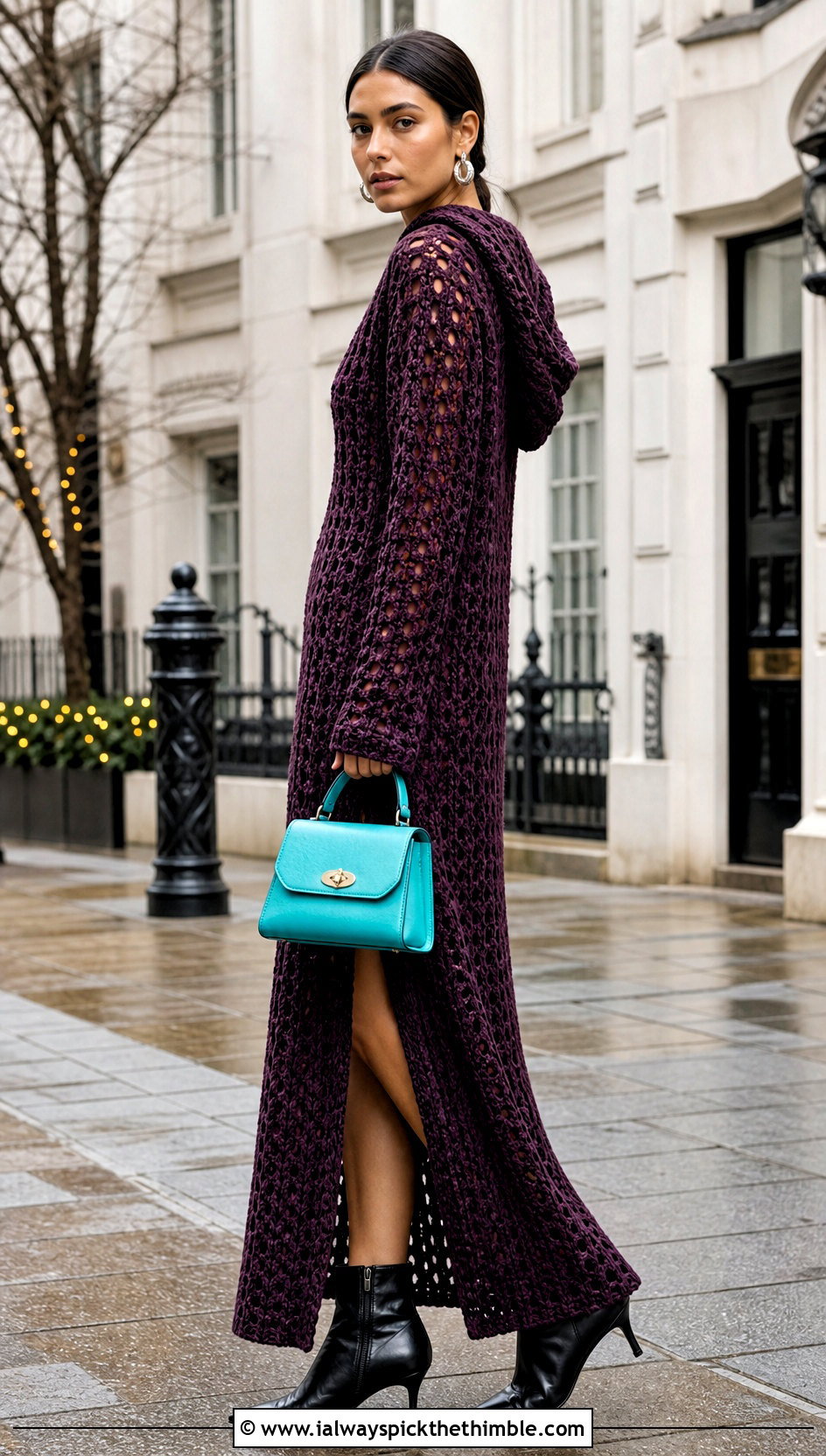Crochet Hooded Maxi Dress With Ankle Boots - 25 crochet birthday outfit ideas