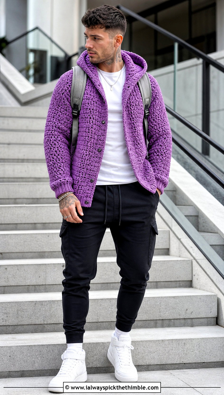Crochet Hooded Shirt With Joggers - 25 crochet man shirt outfit ideas