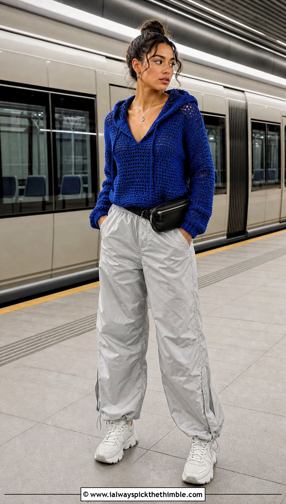 Crochet Hooded Top With Parachute Pants - 25 Women Crochet Top outfit ideas
