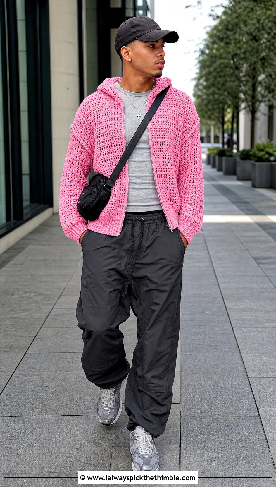 Crochet Hooded Top With Parachute Pants - 15 crochet tops for men outfit ideas