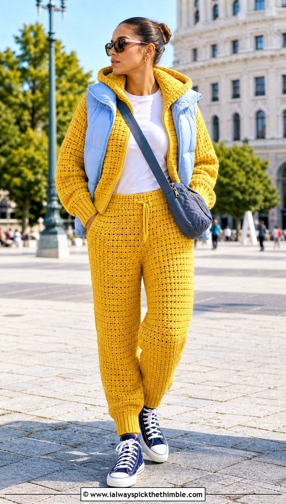 Crochet Hoodie And Jogger Set With High Top Sneakers - 25 crochet set outfit ideas