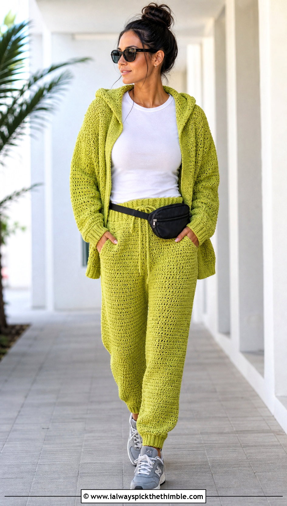 Crochet Hoodie And Jogger Set With Retro Sneakers - 15 Cute Crochet Two Piece Outfits ideas
