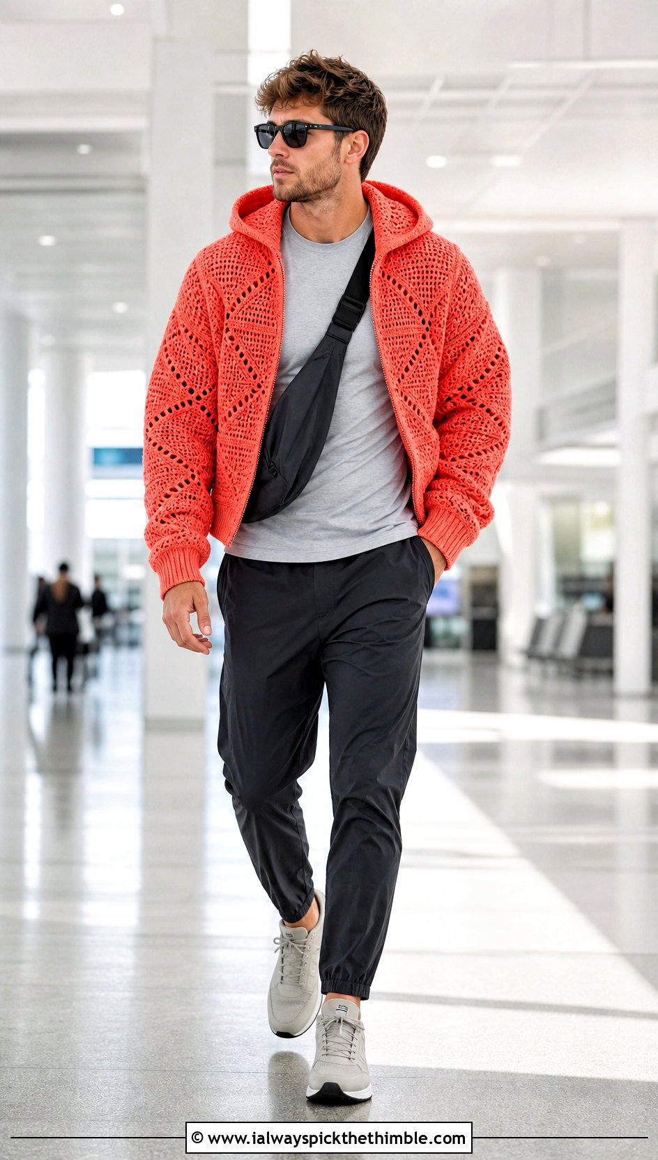 Crochet Hoodie Jacket With Nylon Pants - 25 crochet jacket for men outfit ideas