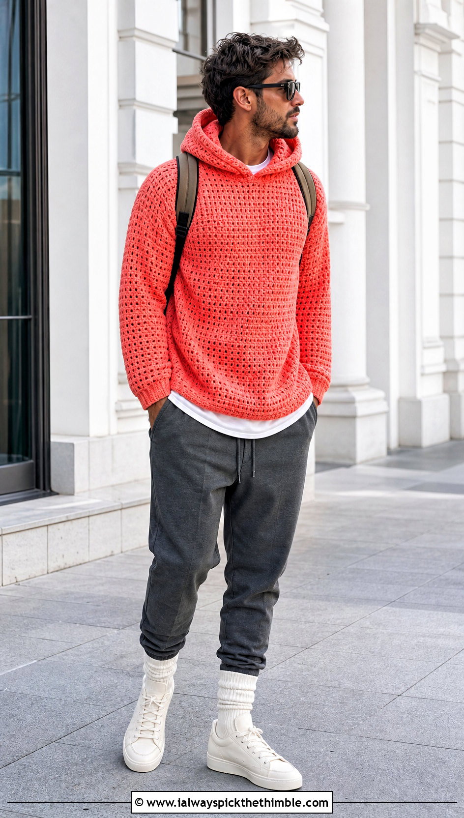 Crochet Hoodie Sweater With Relaxed Joggers - 25 crochet mens sweater outfit ideas