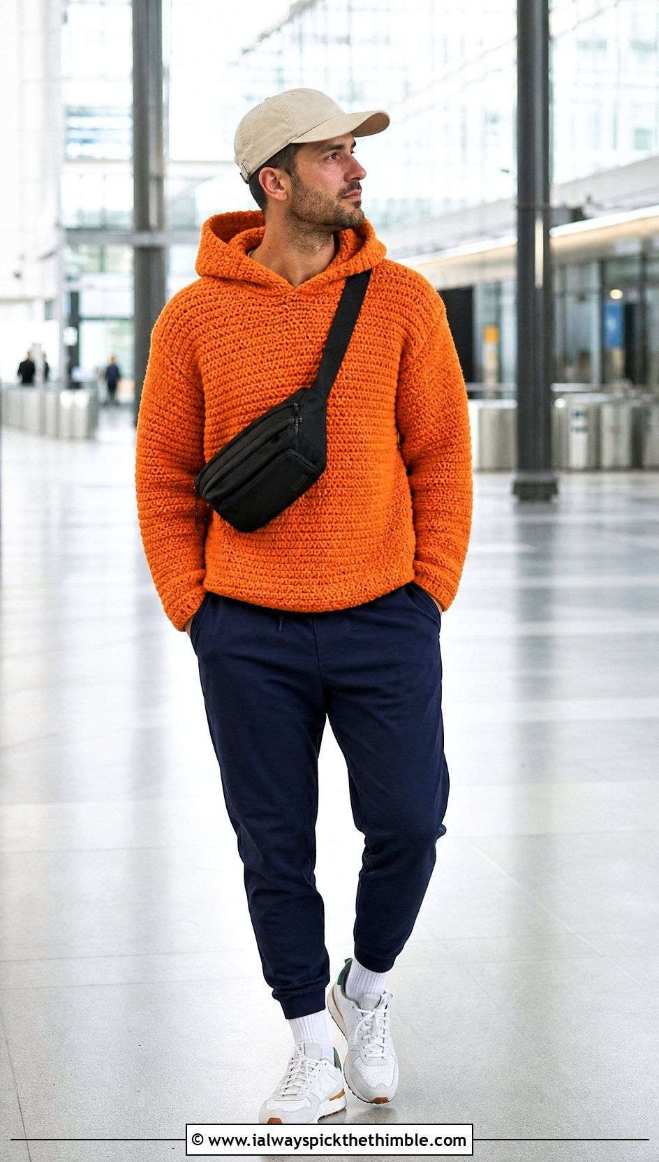 Crochet Hoodie Sweater With Track Pants - 20 crochet sweater for man outfit ideas