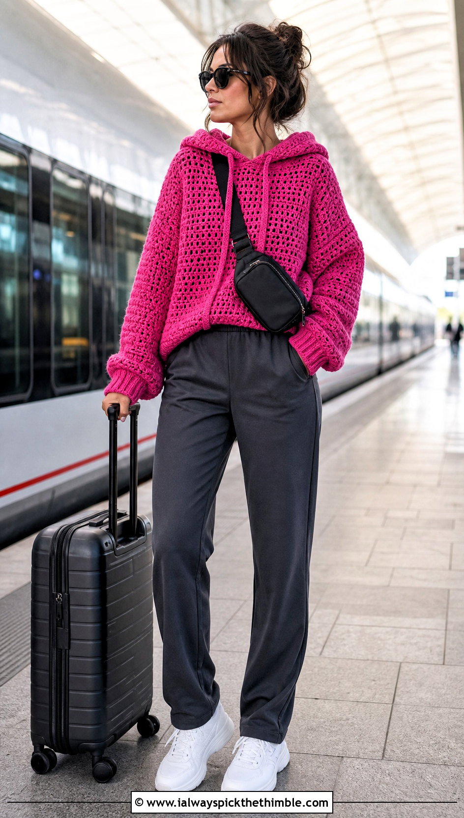 Crochet Hoodie Sweater With Track Pants - 20 handmade crochet sweater outfit ideas
