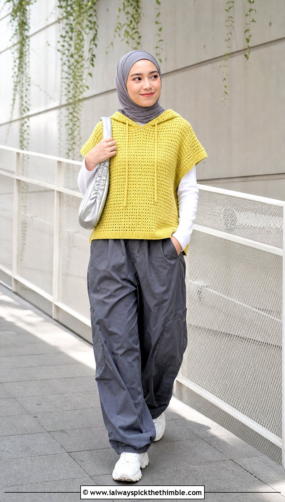 Crochet Hoodie Top With Parachute Pants - 20 crochet top hijabi outfit ideas