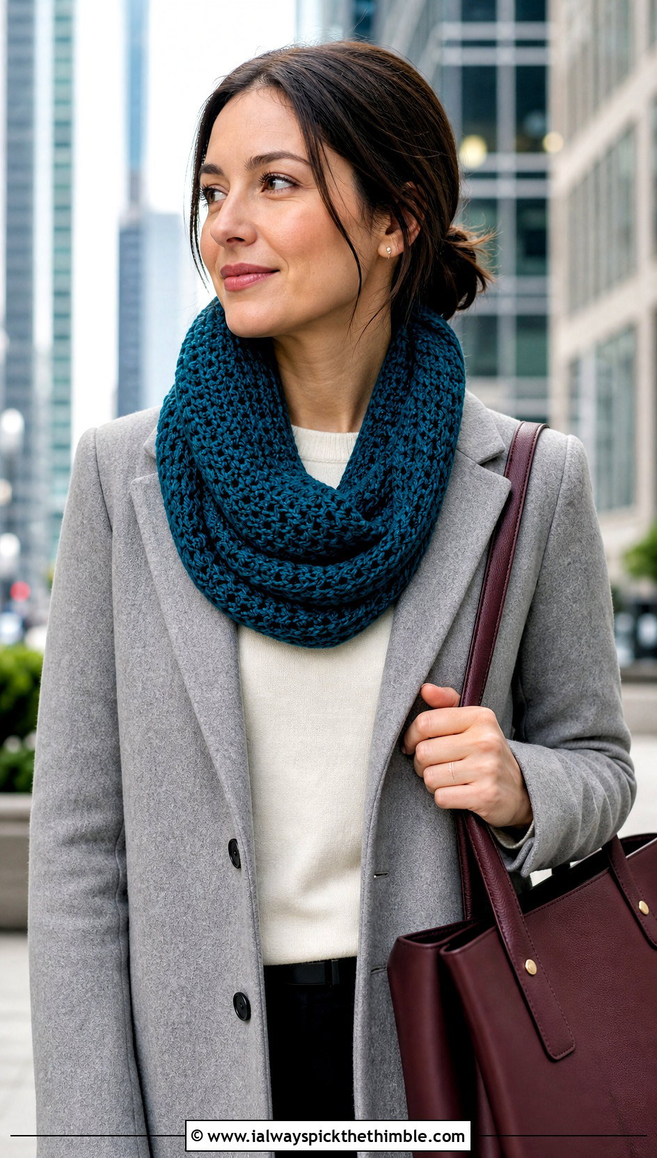 Crochet Infinity Scarf With Tailored Wool Coat - 25 Winter Crochet Scarfs For Women outfit ideas