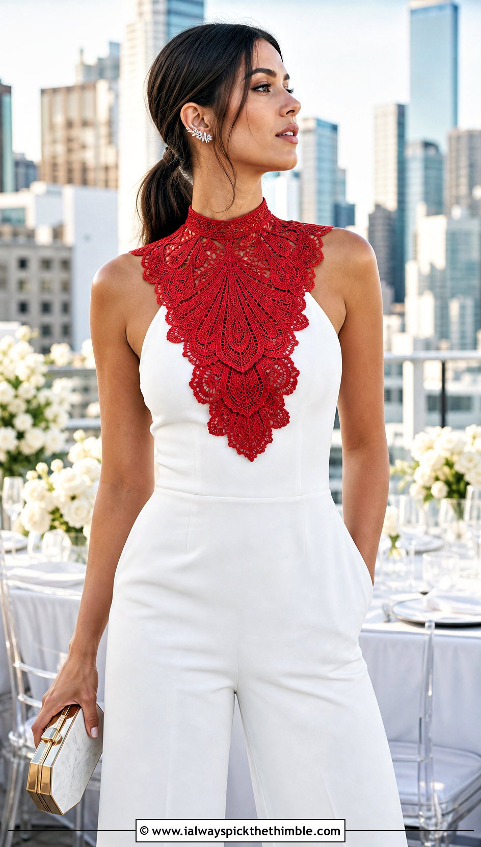 Crochet Jabot Collar With Wedding Jumpsuit - 15 Crochet Collar For Wedding outfit ideas