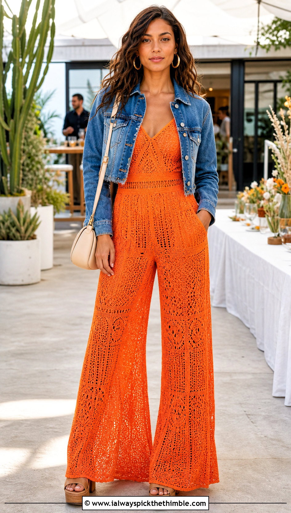 Crochet Jumpsuit With Cropped Denim Jacket - 25 crochet outfit ideas