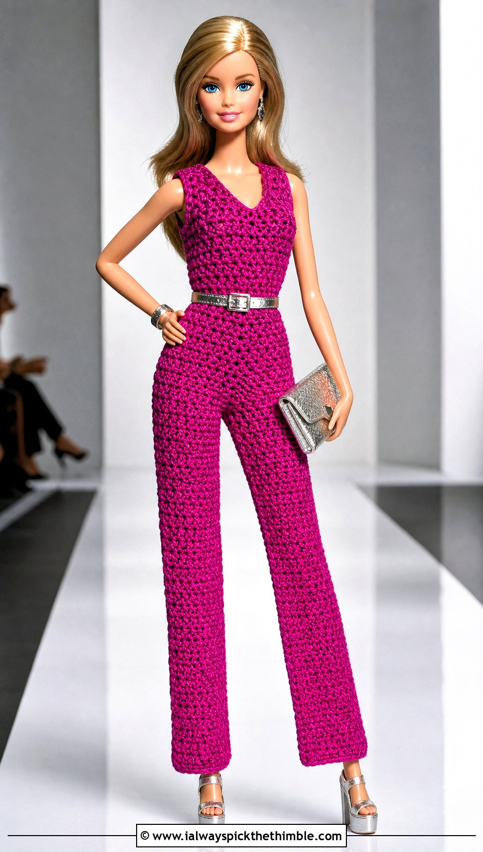 Crochet Jumpsuit With Metallic Accessories - 20 barbie doll crochet clothes and outfit ideas