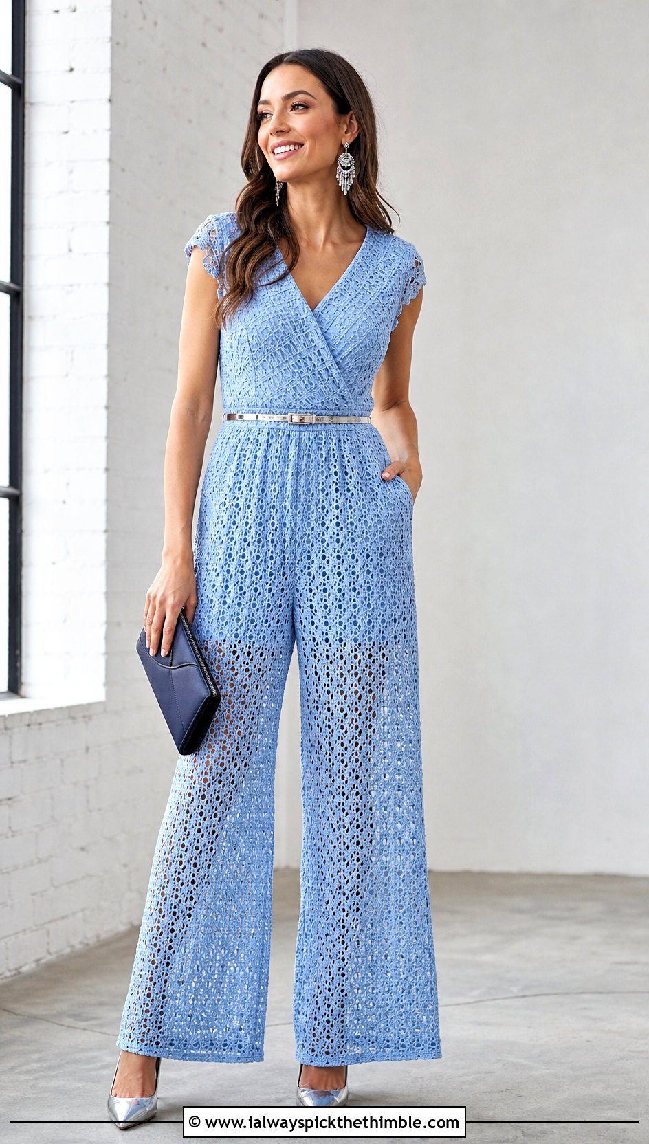 Crochet Jumpsuit With Pointed Pumps - 20 crochet wedding guest outfit ideas