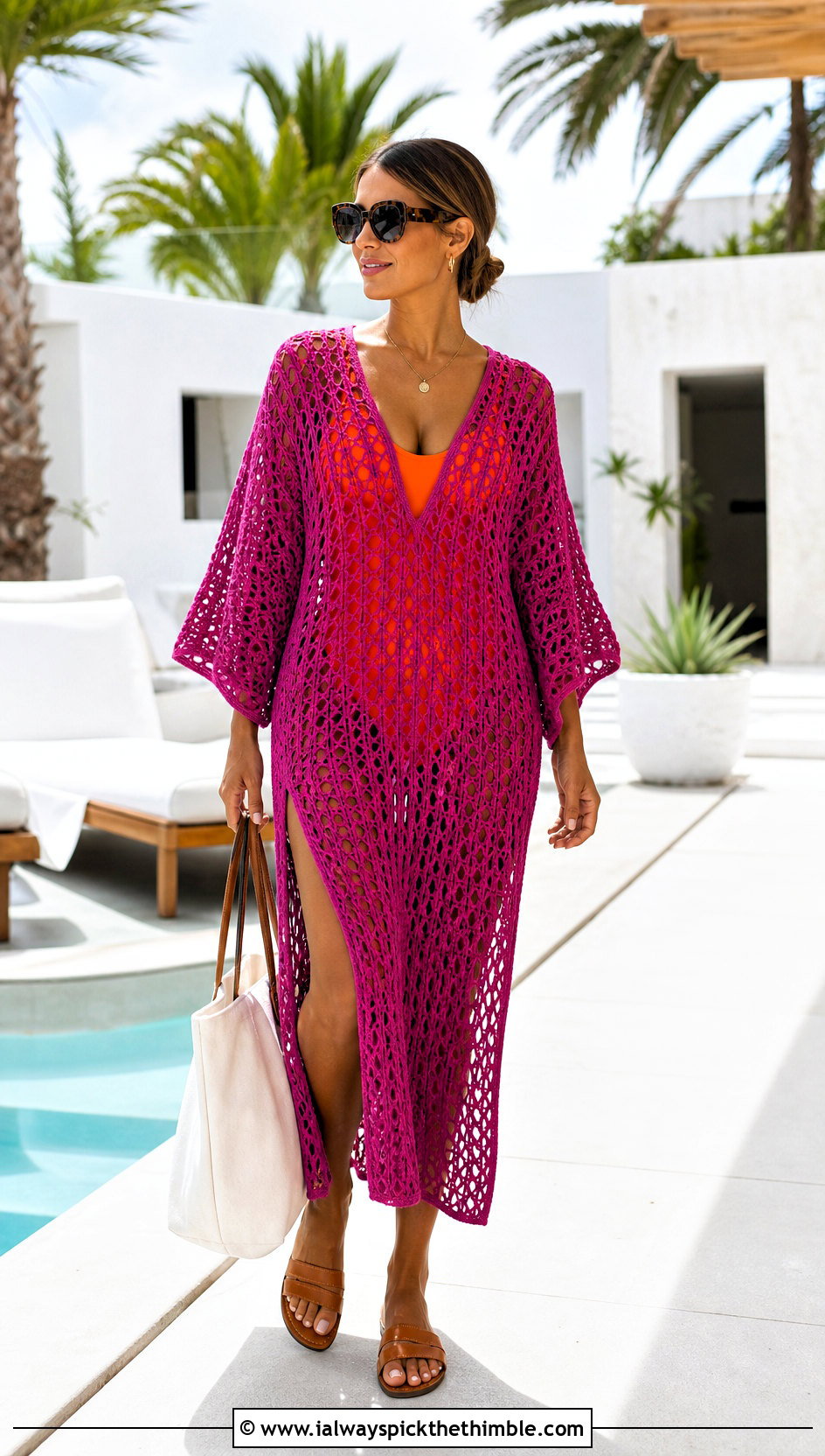 Crochet Kaftan Dress With Swimsuit And Slides - 25 crochet summer dress outfit ideas