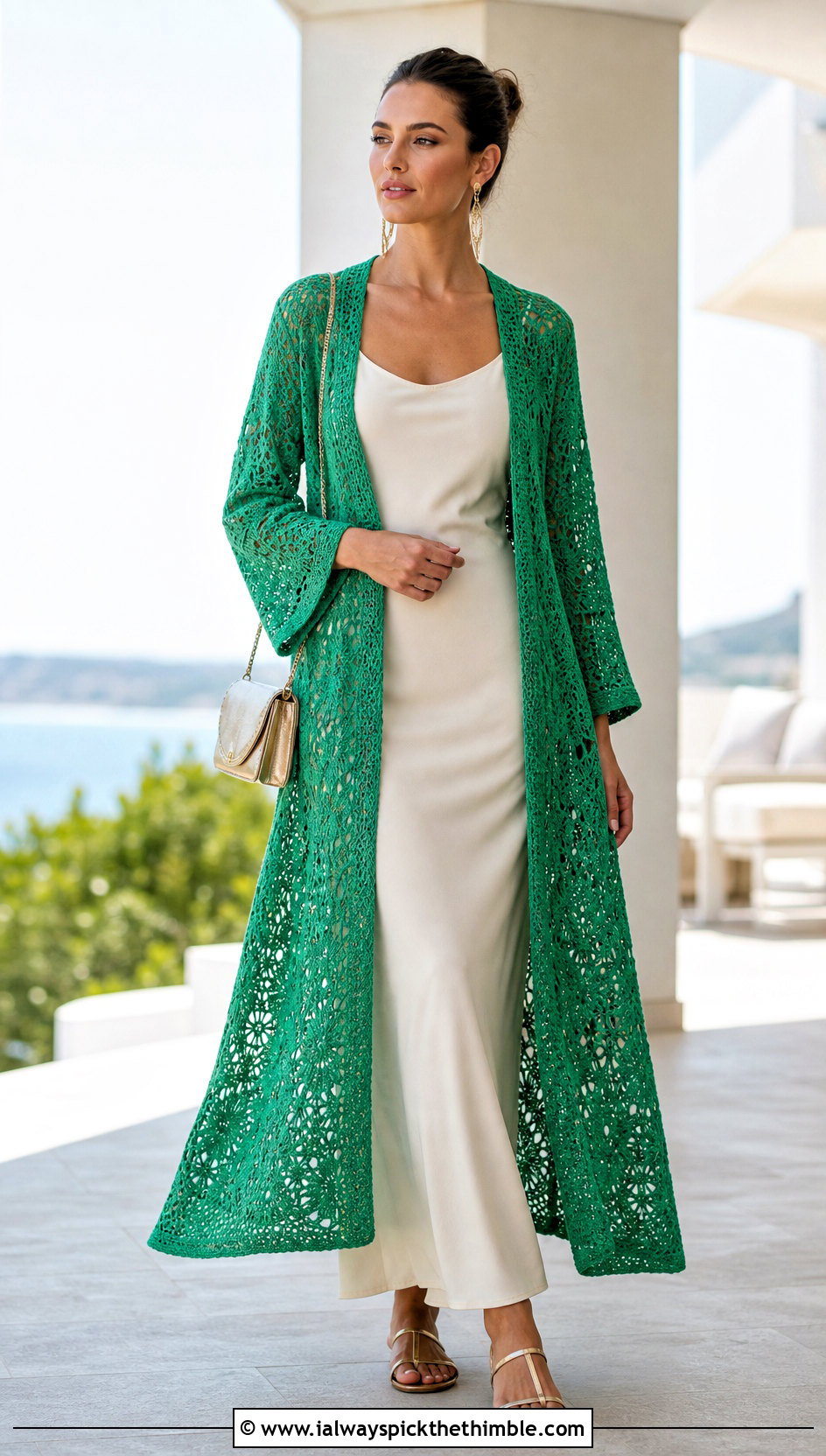 Crochet Kimono Cardigan With Column Dress - 20 beginner crochet clothing and outfit ideas