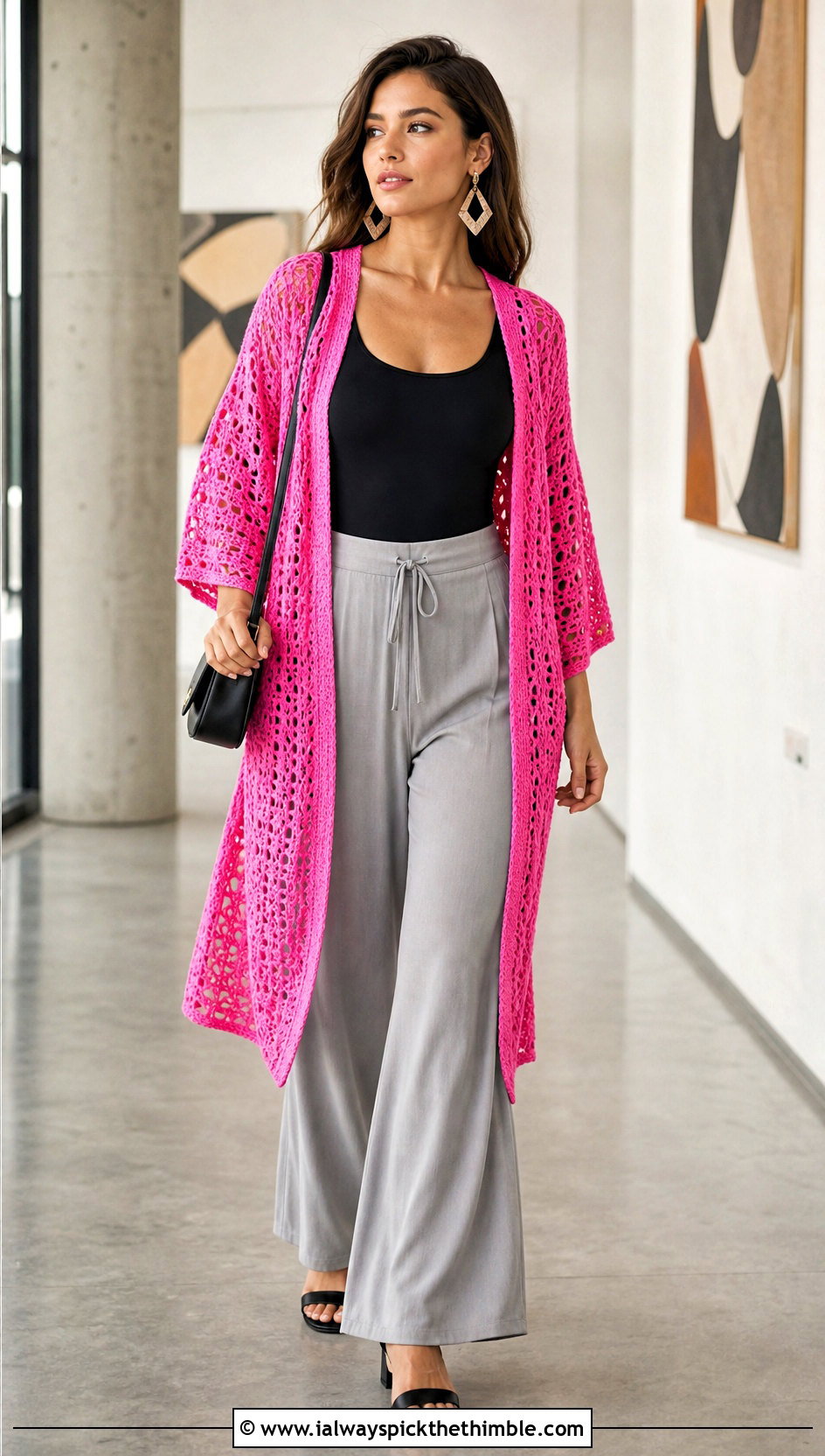 Crochet Kimono Cover Up With Wide Leg Pants - 20 easy crochet cover up outfit ideas