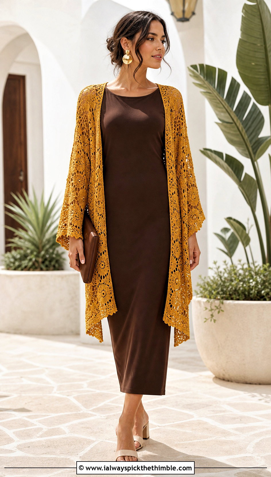 Crochet Kimono Jacket With A Column Dress - 15 beginner crochet jacket ideas