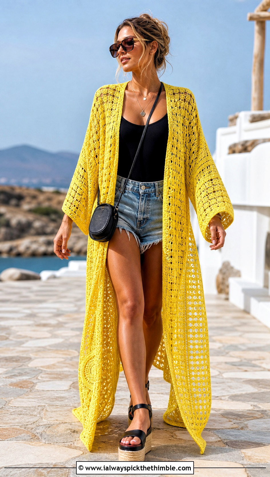 Crochet Kimono With Bodysuit And Cutoffs - 20 crochet festival clothes and outfit ideas