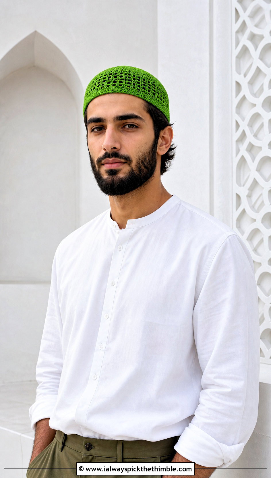 Crochet Kufi Cap With Collarless Shirt - 25 crochet hats men outfit ideas