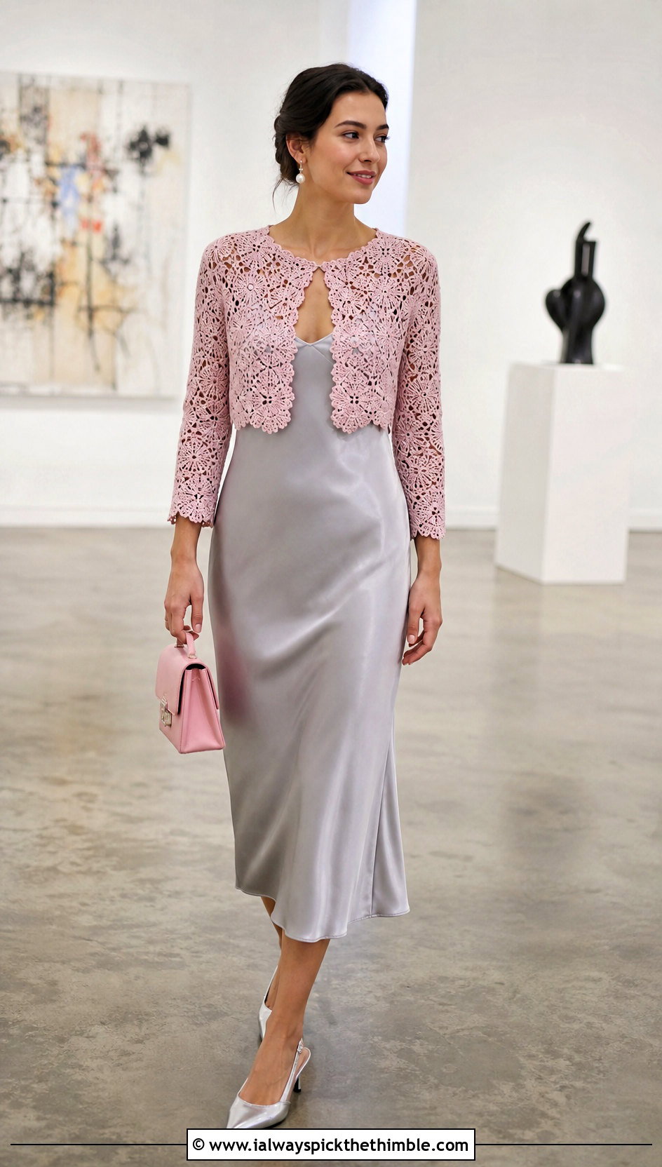 Crochet Lace Bolero With Satin Slip Dress - 20 coquette crochet clothes and outfit ideas