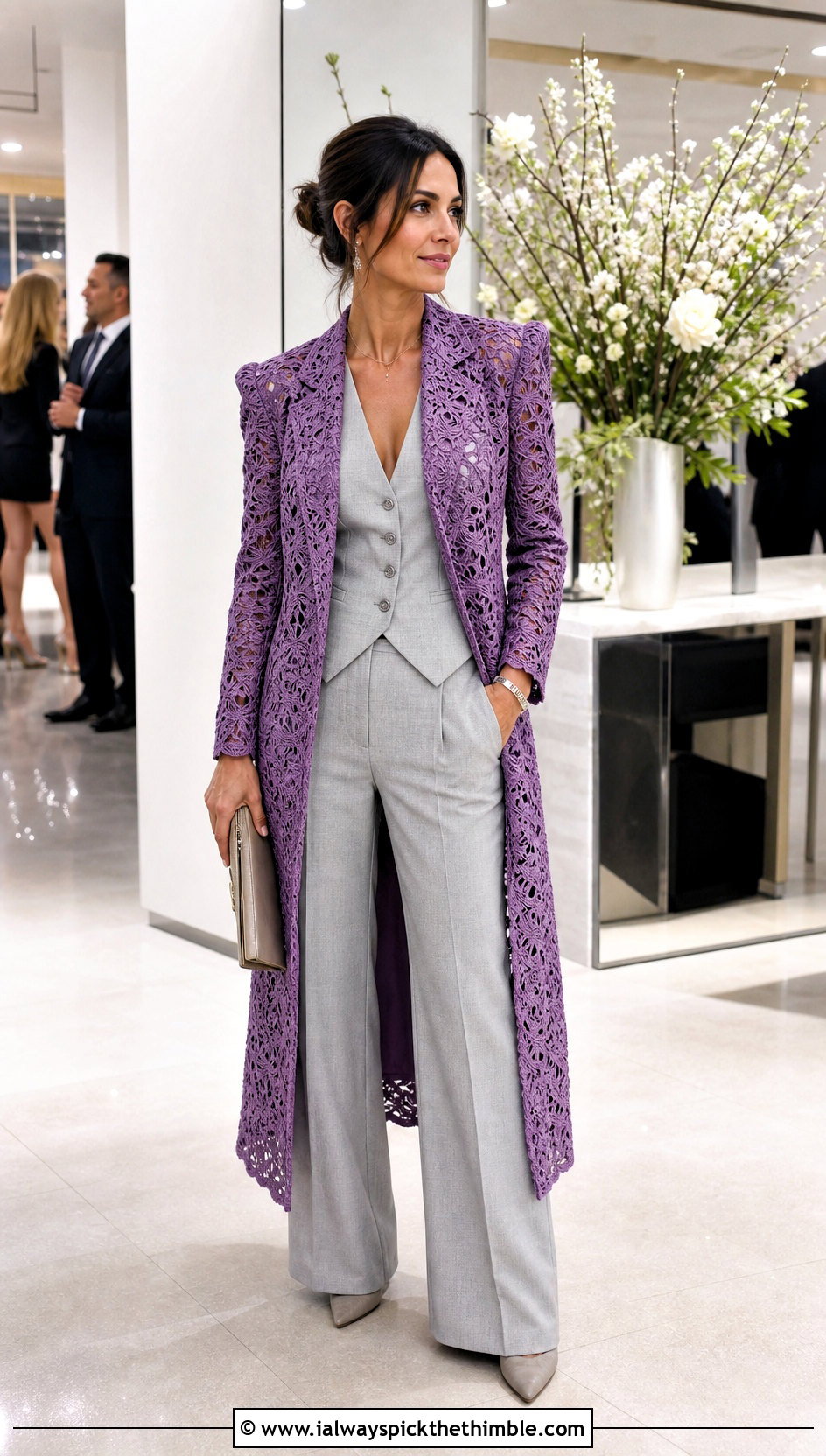 Crochet Lace Coat With Wide Leg Suit - 25 crochet coats outfit ideas