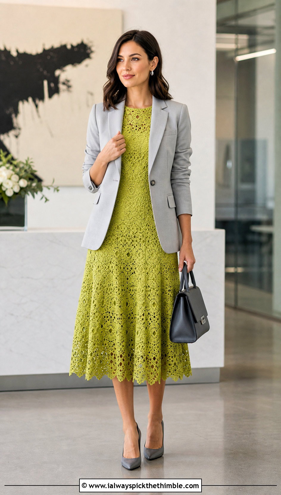 Crochet Lace Midi Dress With Tailored Blazer - 25 Formal Crochet Dress outfit ideas